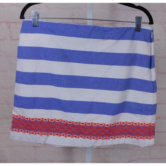 Vineyard Vines Blue White Stripe Mini Skirt Size 10 Cotton Embroidered Hem - Picture 1 of 11